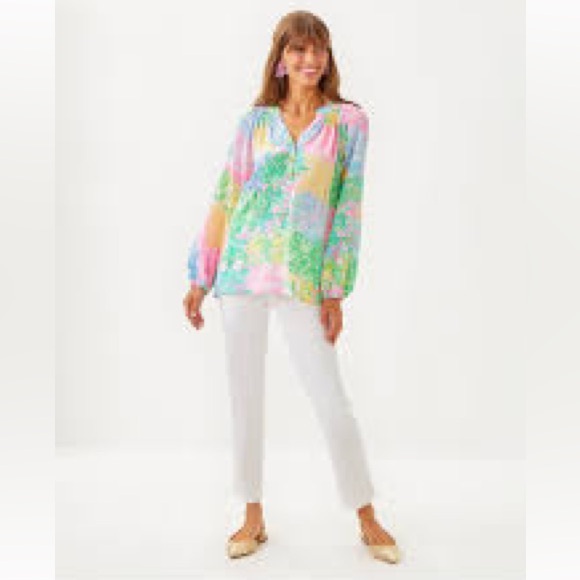 NWT Lilly Pulitzer Elsa Silk Top Multi Bright Delight Patch - Picture 3 of 5